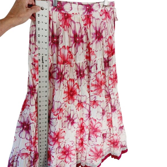Lalla Nissa, Tiered Maxi Floral Skirt, Medium, Floral Print Stretch Waist w/ Tie - Picture 13 of 15